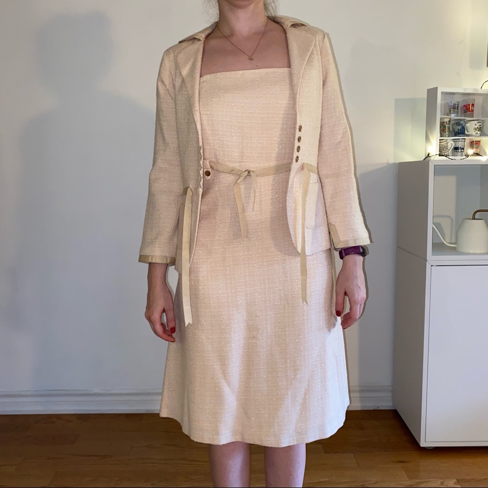 Pale pink skirt suit with strapless dress